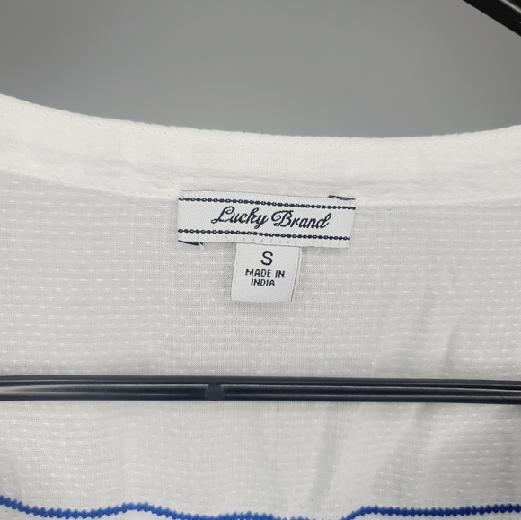 Lucky Brand Boho Blouse Top Blue and White Size S Relaxed Style - Picture 5 of 7